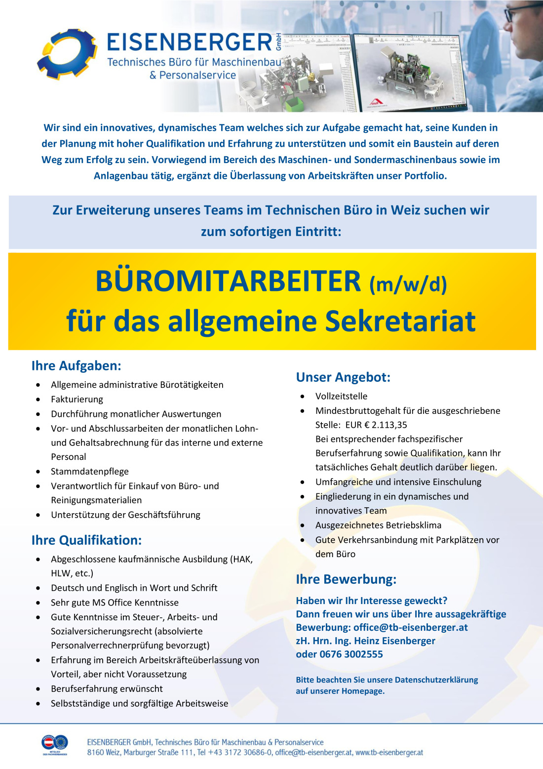 Büromitarbeiter (m/w/d)