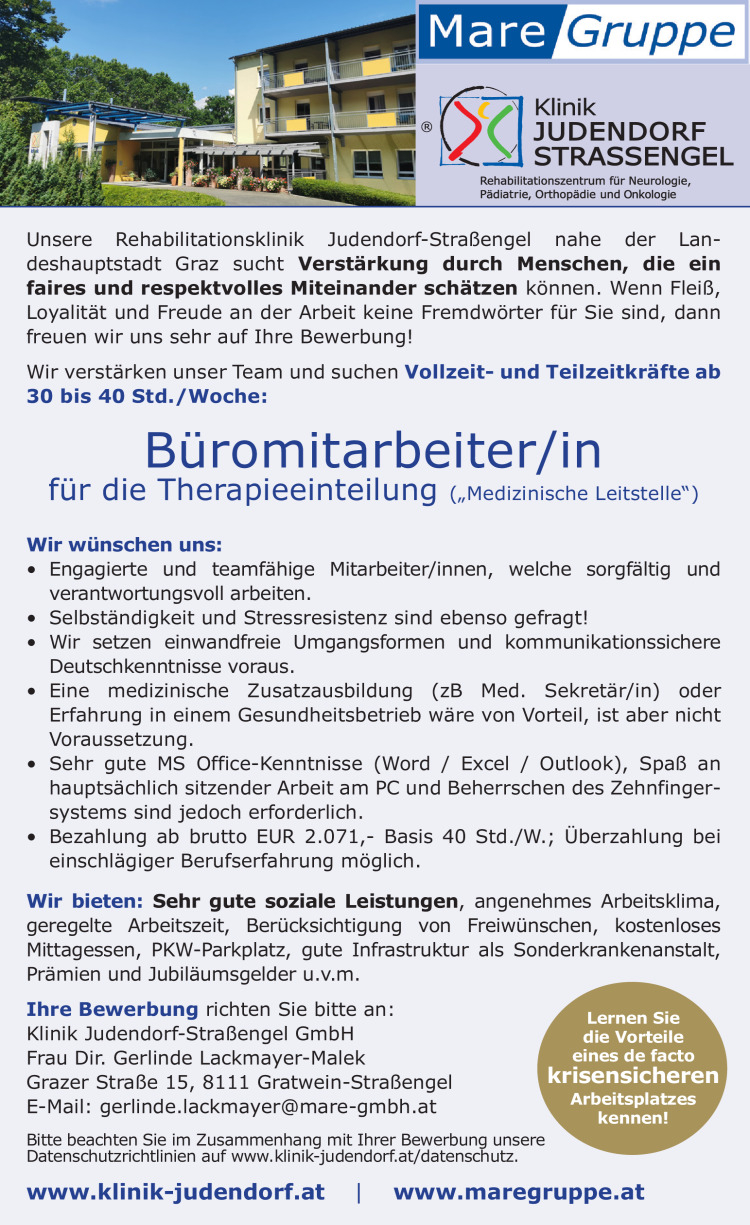 Büromitarbeiter/in (m/w/d) Therapieeinteilung („Medizinische Leitstelle“)