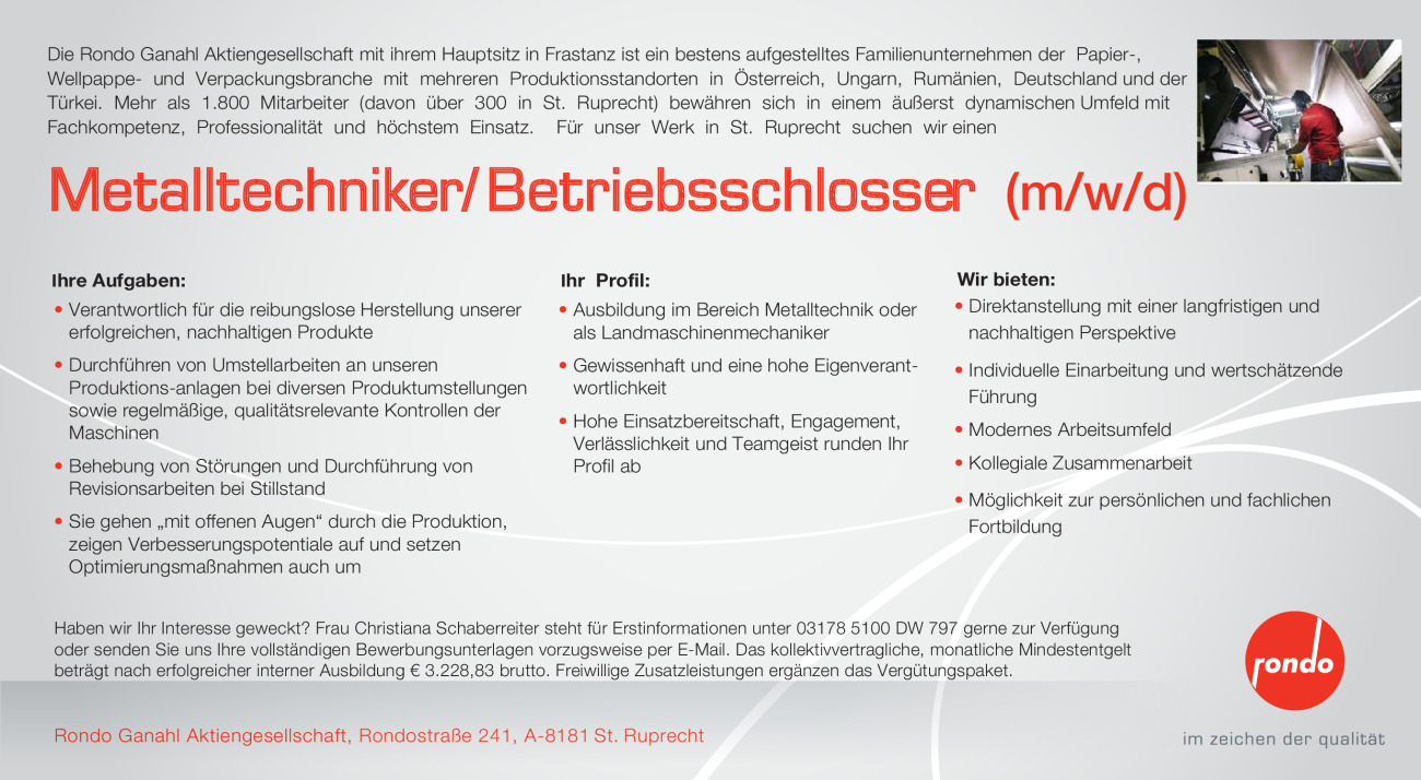 Metalltechniker / Betriebsschlosser (m/w/d)