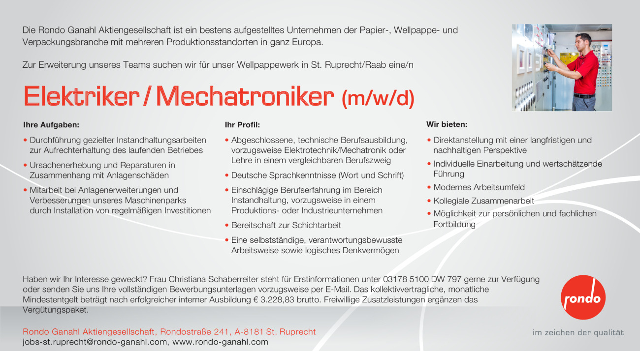 Elektriker / Mechatroniker (m/w/d)